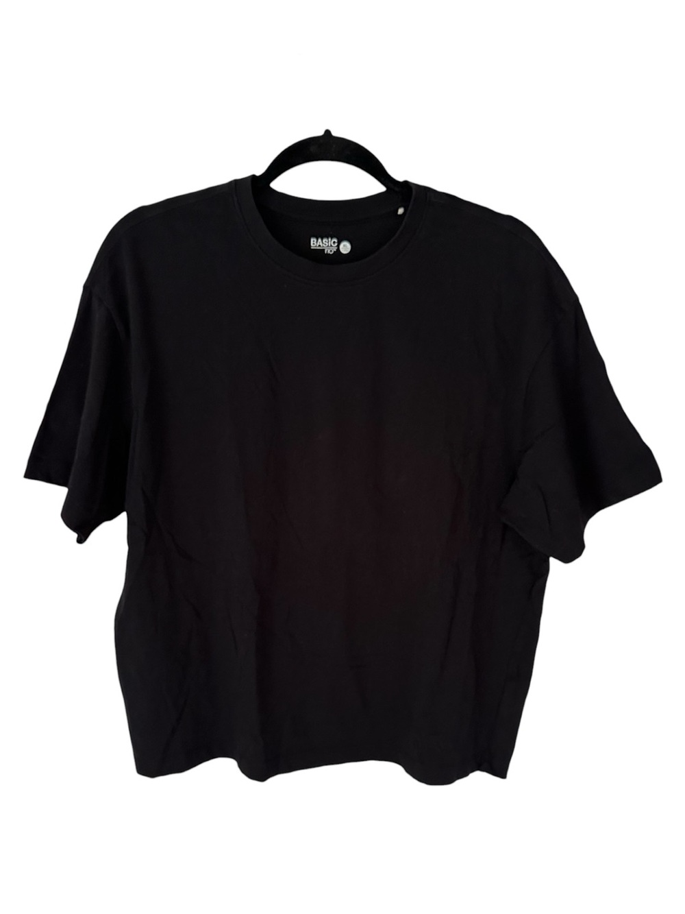 Basic Black Cotton Crew Neck Tee - Women's Short Sleeve